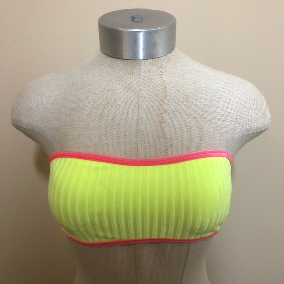 Revibe by Dippin’ Daisies bandeau encore strapless neon bikini top ribbed - Picture 1 of 5